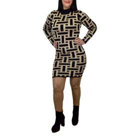 Leona fekete-bézs mintás női ruha