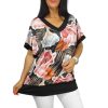 Big plus size V-nyakú felső- fekete virág mintás