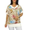 Big plus size V-nyakú felső- barna virág mintás