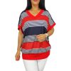 Big plus size V-nyakú felső- piros csíkos mintás