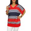 Big plus size V-nyakú felső- piros csíkos mintás