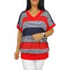 Big plus size V-nyakú felső- piros csíkos mintás