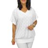 Big plus size V-nyakú felső- fehér madeira mintás