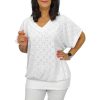 Big plus size V-nyakú felső- fehér madeira mintás