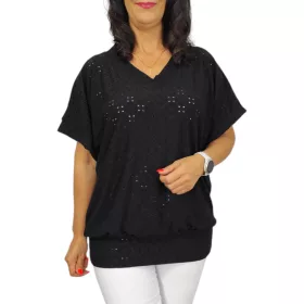 Big plus size V-nyakú  madeira mintás felső - fekete