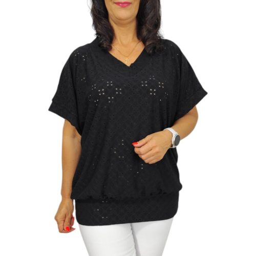 Big plus size V-nyakú felső- fekete madeira mintás