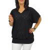 Big plus size V-nyakú felső- fekete madeira mintás