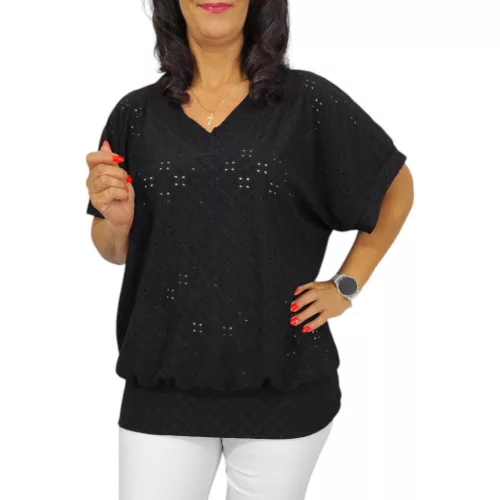 Big plus size V-nyakú  madeira mintás felső - fekete