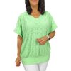 Big plus size V-nyakú felső- almazöld madeira mintás