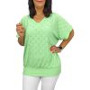 Big plus size V-nyakú felső- almazöld madeira mintás