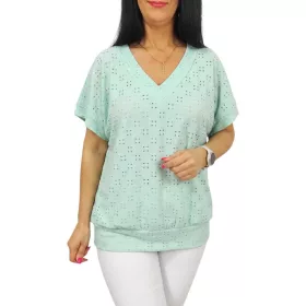Big plus size V-nyakú madeira mintás felső - menta