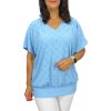 Big plus size V-nyakú felső- babakék madeira mintás