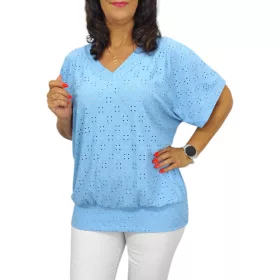Big plus size V-nyakú madeira mintás felső - babakék 