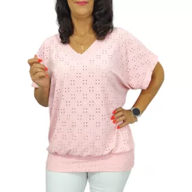   Big plus size V-nyakú madeira mintás felső - babarózsaszín 