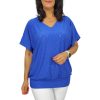 Big plus size V-nyakú felső- királykék madeira mintás