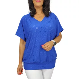  Big plus size V-nyakú madeira mintás felső -  királykék 