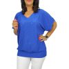 Big plus size V-nyakú felső- királykék madeira mintás