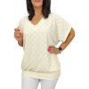 Big plus size V-nyakú felső- krémszínű madeira mintás