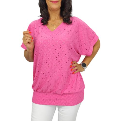 Big plus size V-nyakú felső- rózsaszín madeira mintás