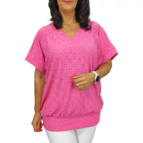 Big plus size V-nyakú  madeira mintás felső - rózsaszín