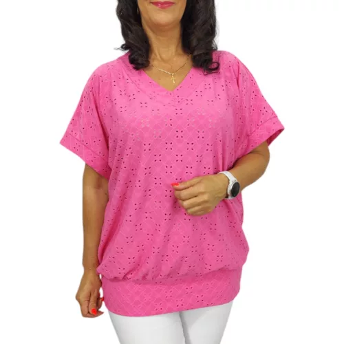 Big plus size V-nyakú  madeira mintás felső - rózsaszín