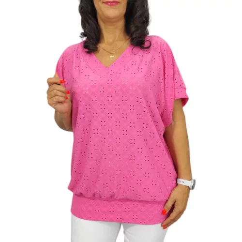 Big plus size V-nyakú  madeira mintás felső - rózsaszín