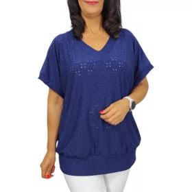 Big plus size V-nyakú madeira mintás felső - sötétkék