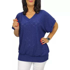 Big plus size V-nyakú madeira mintás felső - sötétkék