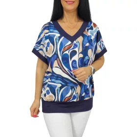 Big plus size V-nyakú felső - kék mintás