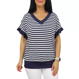 Big plus size V-nyakú felső - sötétkék csíkos