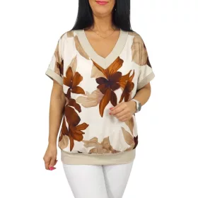 Big plus size V-nyakú felső - bézs virágmintás