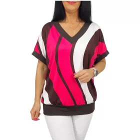 Big plus size V-nyakú felső - pink hullámmintás