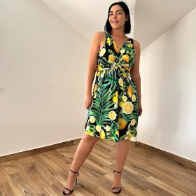 Barby V-nyakú midi ruha- citrus mintás