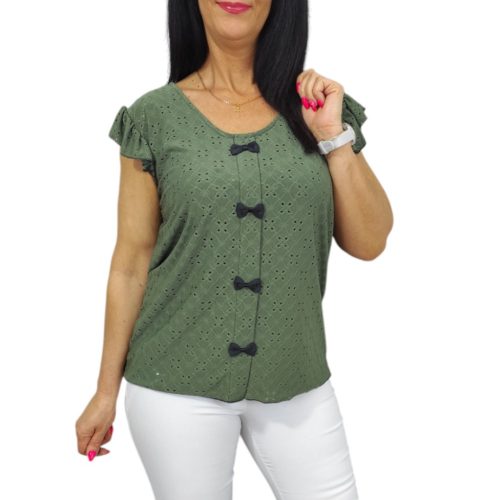 Dorka madeira mintás lezser aljú felső- khaki