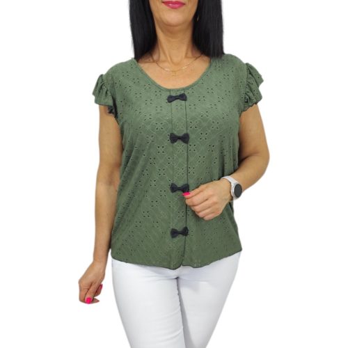 Dorka madeira mintás lezser aljú felső- khaki