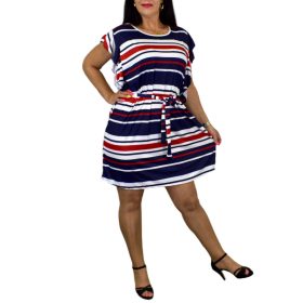 Dézi kerek nyakú ruha- sötétkék csíkos mintás