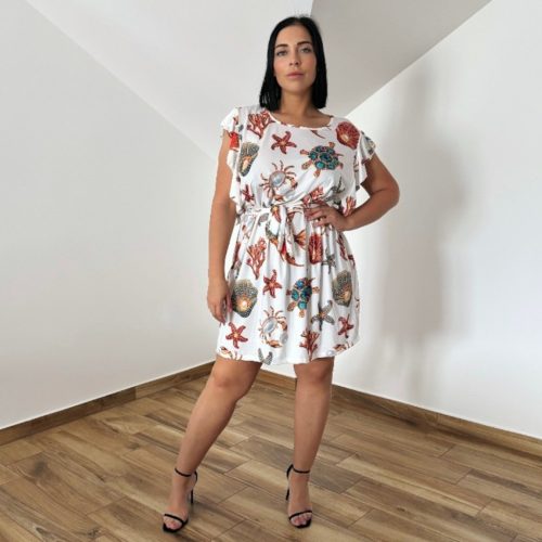 Dézi kerek nyakú ruha- fehér tengeri mintás