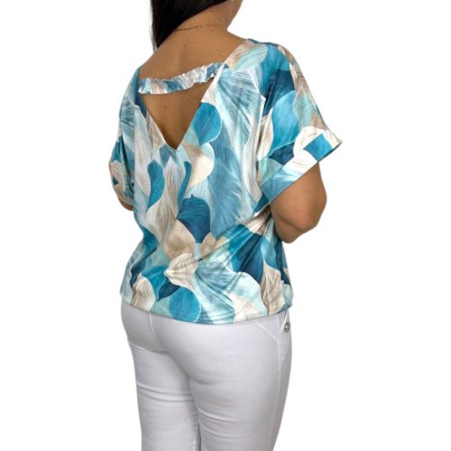 Donna elöl-hátul V-kivágású felső – Türkiz absztrakt