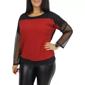 Diana lurex csillogó tüllujjú elegáns felső – Piros