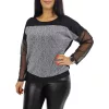 Diana lurex csillogó tüllujjú elegáns felső – Ezüst