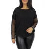 Diana lurex csillogó tüllujjú elegáns felső – Fekete
