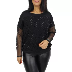 Diana lurex csillogó tüllujjú elegáns felső – Fekete