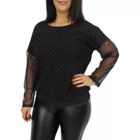 Diana lurex csillogó tüllujjú elegáns felső – Fekete