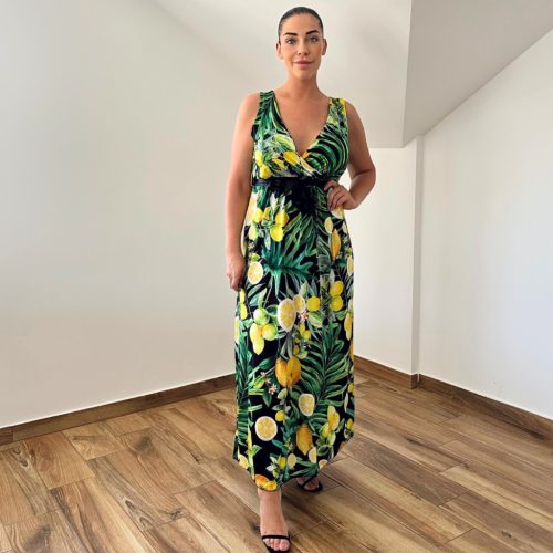 Detti átlapolt maxi ruha - citrom mintás