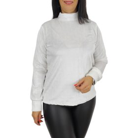 Elza magasított nyakú, bársony felső – Fehér mintás