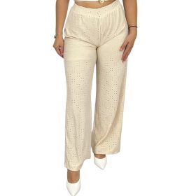   Ella madeira mintás bőszárú női nadrág – Krémszínű