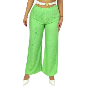 Ella madeira mintás bőszárú női nadrág – Almazöld