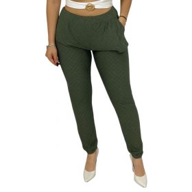 Ella madeira mintás csőszárú női nadrág  – Khaki