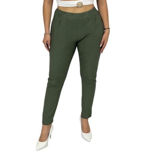 Ella madeira mintás csőszárú női nadrág  – Khaki