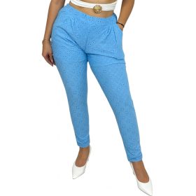 Ella madeira mintás csőszárú női nadrág – Babakék